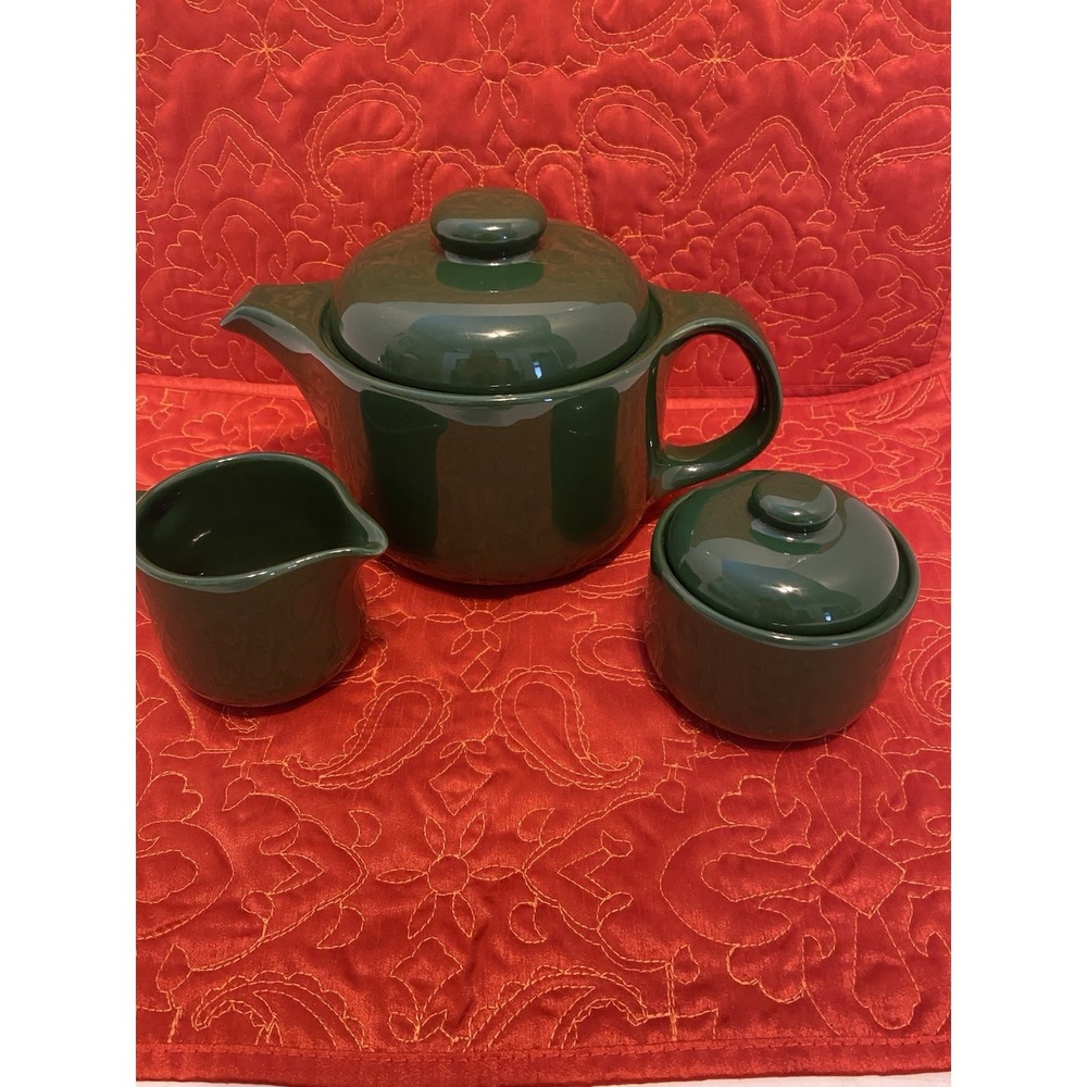 Waechtersbach Teapot, Creamer And‎ Covered Sugar Bowl Rare Green Ceramic